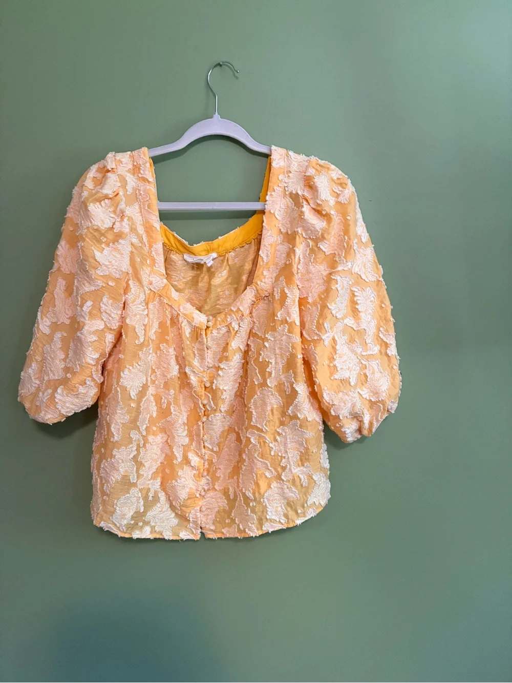 Anthropologie Yellow Puff-Sleeve Textured Blouse
